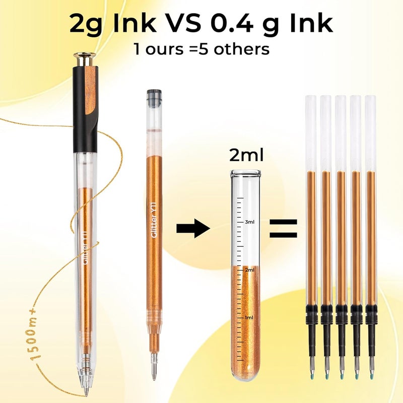 ZSCM Retractable Glitter Gel Pens, 12 Colors Large Capacity Yellow Glitter Metallic Gel Ink Pens, 1 mm Fine Point Smooth Writing Color Pens for Adult Coloring Book Note Taking Aesthetic Art Supplies - Image 3